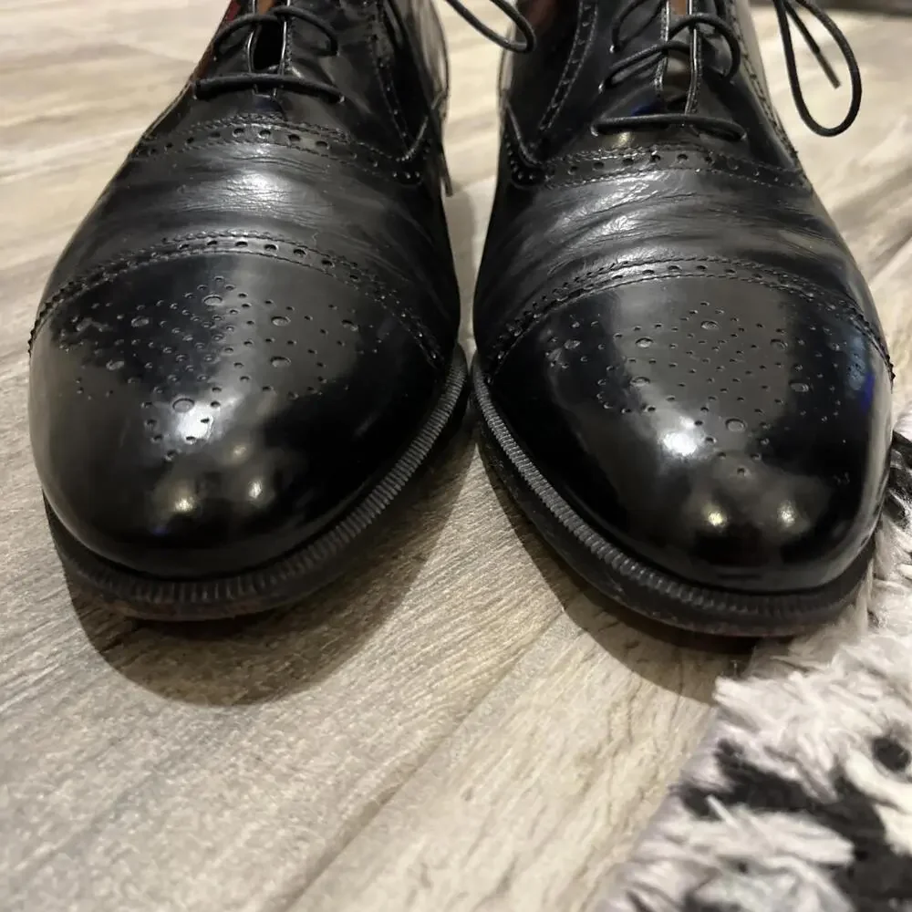 SALVATORE FERRAGAMO MENS BLACK OXFORD DRESS SHOES SIZE 10D MADE IN ITALY